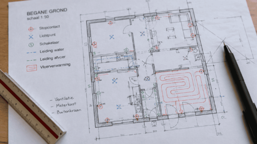 bouwtekening schets van begane grond