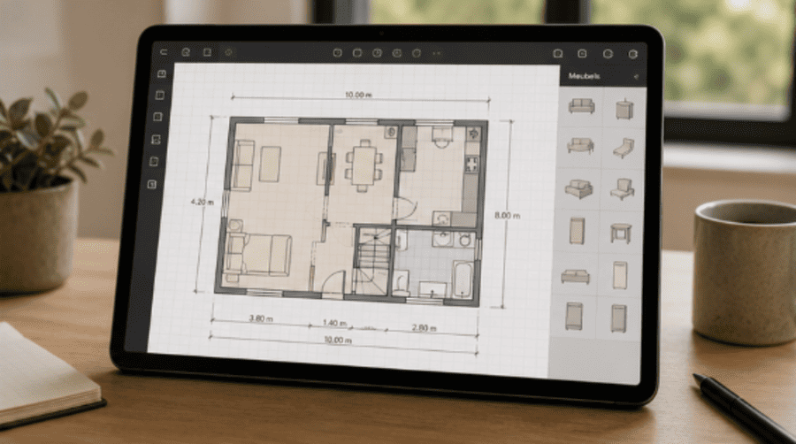 digitale bouwtekening plattegrond op tablet