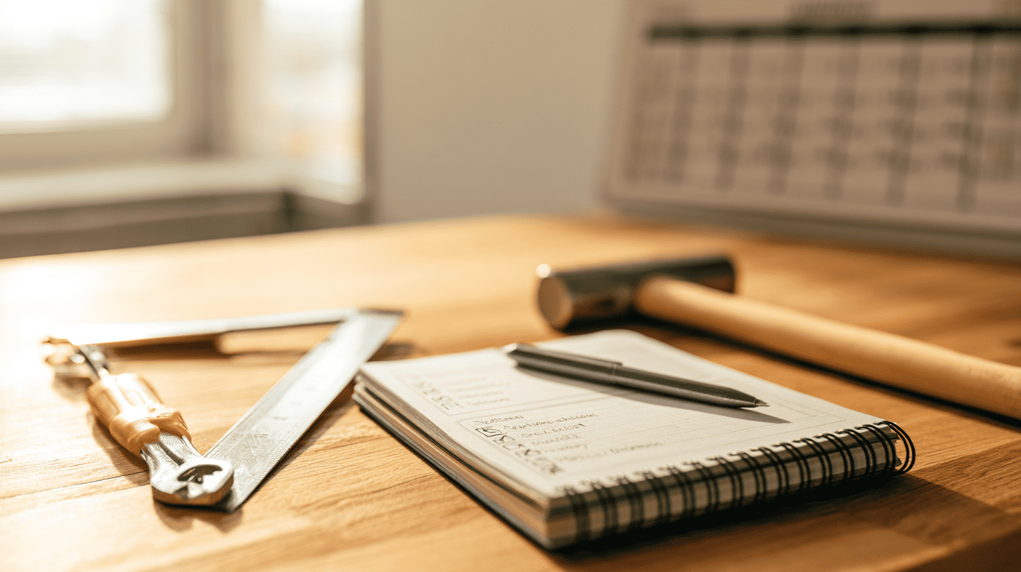 Onderhoudsschema voor een woning per seizoen, met gereedschap en een kalender