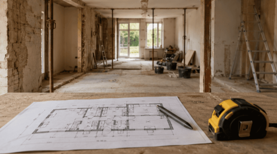 opknapwoning met bouwtekening plattegrond